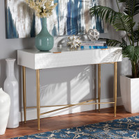 Baxton Studio JY20B124-White/Gold-Console Galia Modern and Contemporary White Finished Wood and Gold Metal 1-Drawer Console Tablee